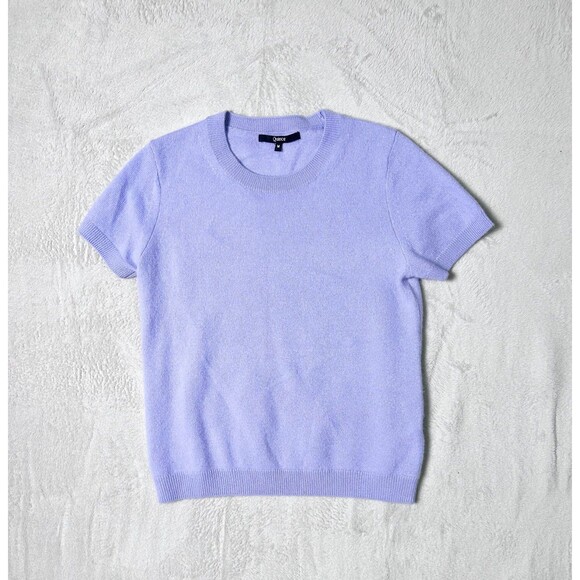 Quince Mongolian Cashmere Tee Sweater Top Women M Purple Lavender Short Sleeve - Picture 1 of 7